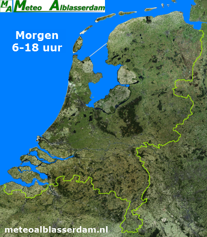 Weerkaart met weersverwachting voor Nederland morgen